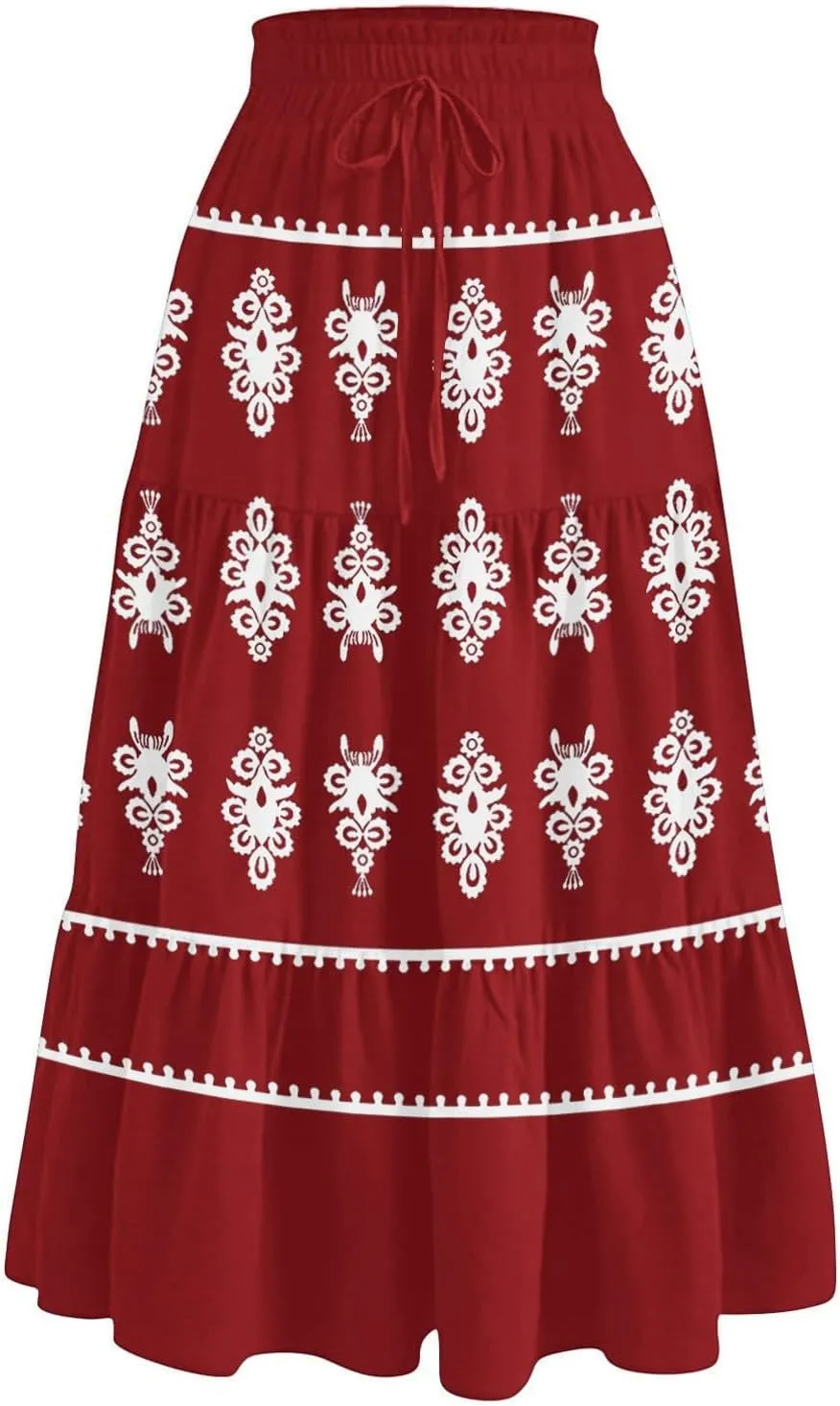 Beach Vacation Clothes for Women Loose Casual Trendy Vintage Printed Elastic Waist Maxi Boho Skirts, S-XL
