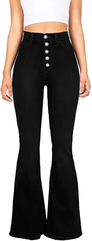 Bell Bottom Jeans for Women High Waisted Flare Jeans Vintage Bootcut Jeans Stretch Buttom Fly Wide Leg Denim Pant Black US 2