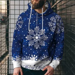 Bengbobar Men's Christmas Hoodies for Men Pullover Xmas Sweatshirts Funny Snowflake Printed Long Sleeve Drawstring Tops