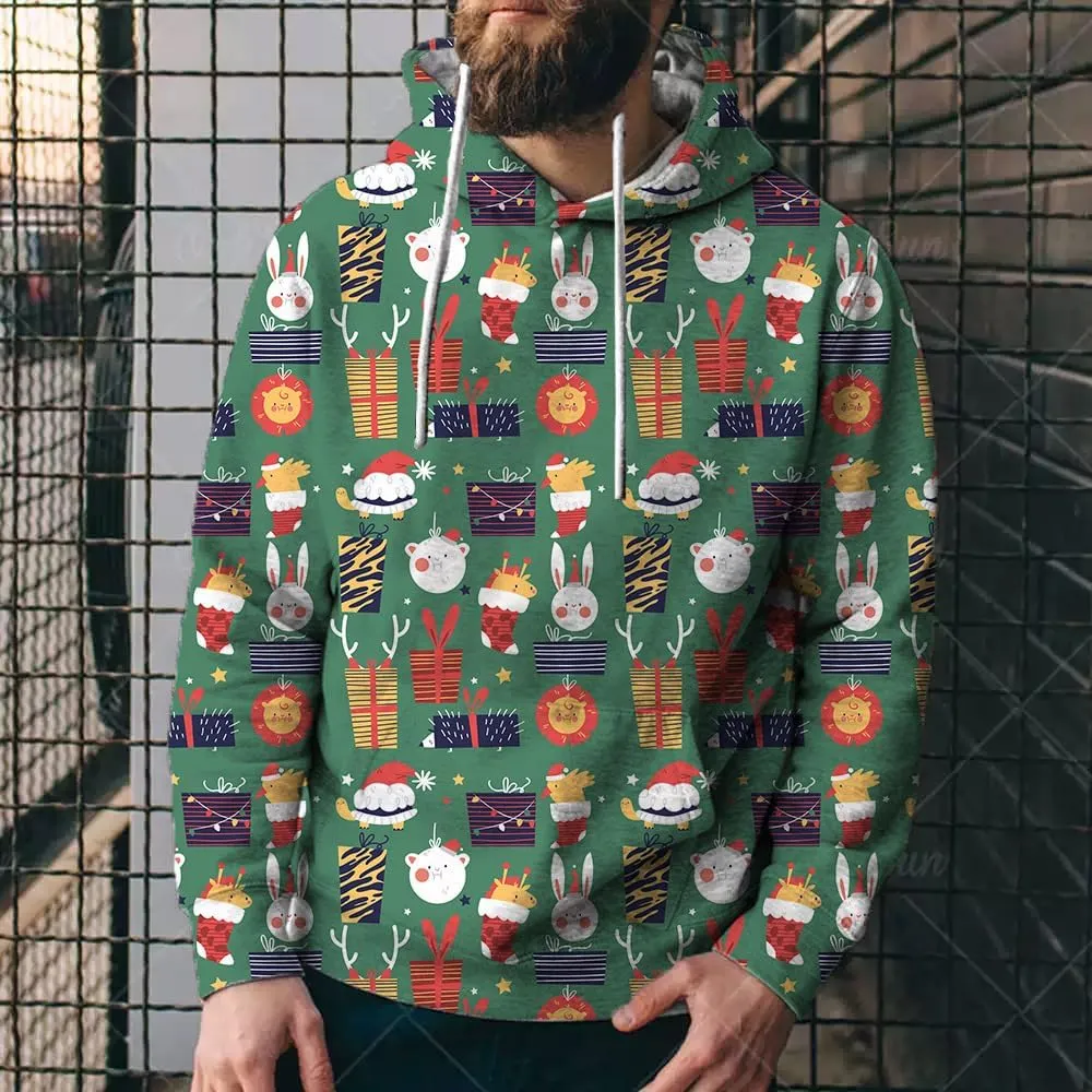 Bengbobar Men's Christmas Hoodies for Men Pullover Xmas Sweatshirts Funny Snowflake Printed Long Sleeve Drawstring Tops