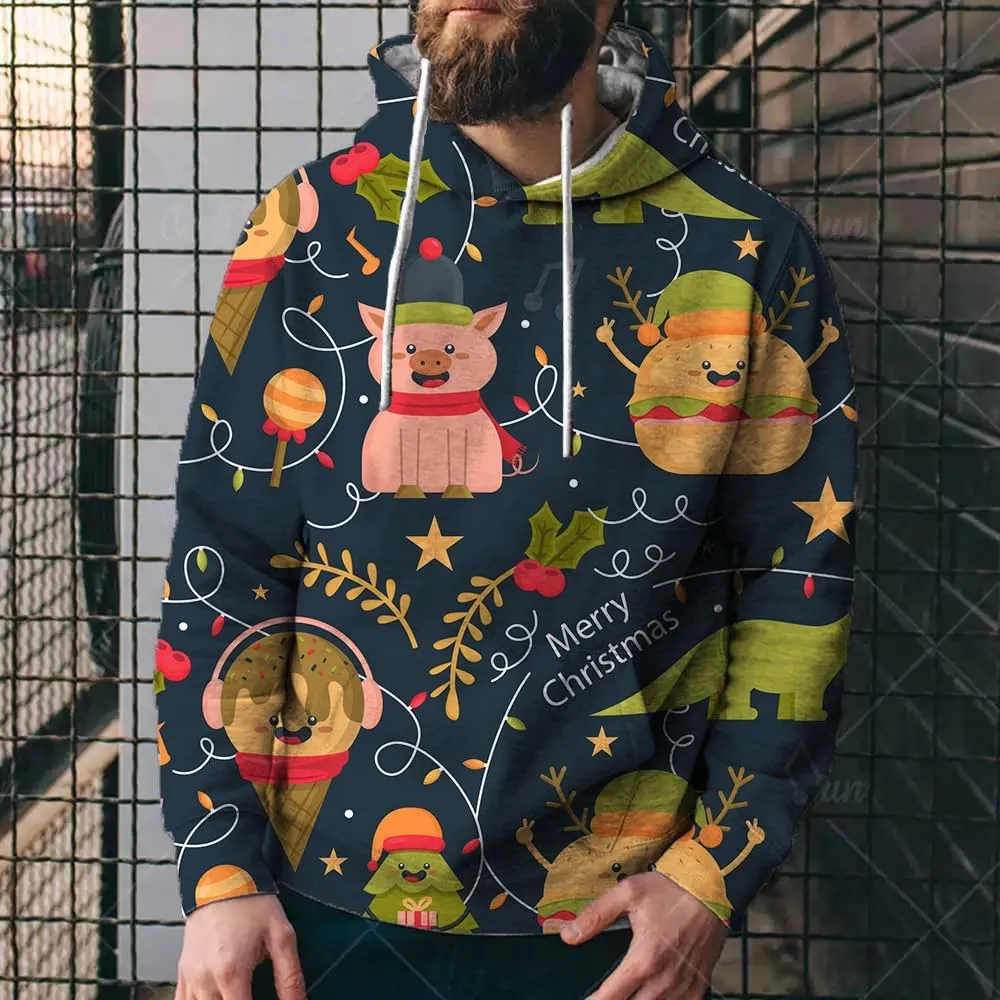 Bengbobar Men's Christmas Hoodies for Men Pullover Xmas Sweatshirts Funny Snowflake Printed Long Sleeve Drawstring Tops