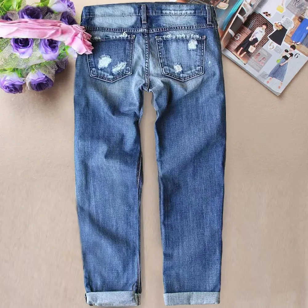 Bengbobar Ripped Jeans for Womens Distressed Plaid Denim Patchwork Boyfriend Skinny Straight Leg Pants High Waisted Jeans