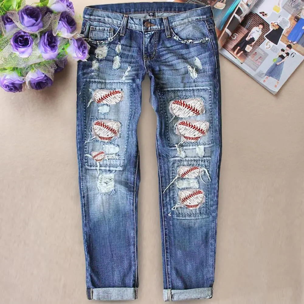 Bengbobar Ripped Jeans for Womens Distressed Plaid Denim Patchwork Boyfriend Skinny Straight Leg Pants High Waisted Jeans