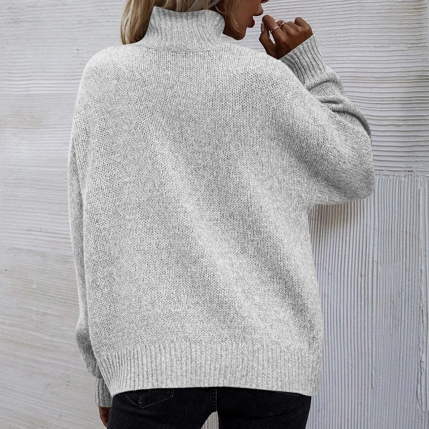 Binmer Oversized Turtleneck Sweaters for Womens 2024 Winter Casual Long Sleeve Knit Pullover Sweater Loose Warm Jumper Tops