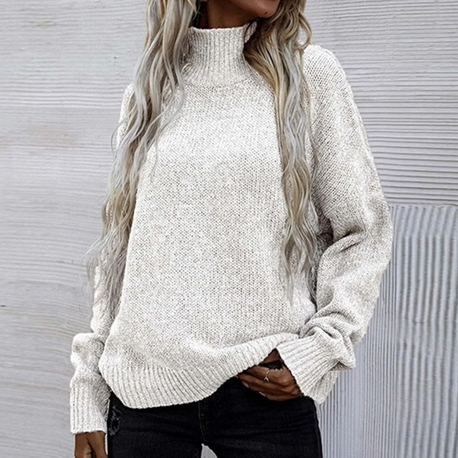 Binmer Oversized Turtleneck Sweaters for Womens 2024 Winter Casual Long Sleeve Knit Pullover Sweater Loose Warm Jumper Tops