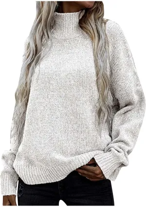 Binmer Oversized Turtleneck Sweaters for Womens 2024 Winter Casual Long Sleeve Knit Pullover Sweater Loose Warm Jumper Tops