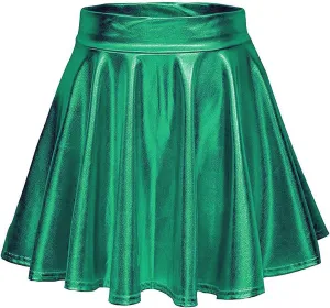 Black Pleather Skirt For Women Women's Metallic Skater Skirt Sparkly Shiny Flared Pleated A Line Mini Black