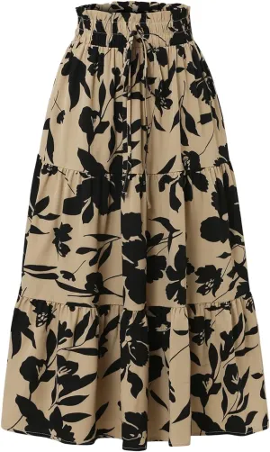 Boho Skirts for Women 2025 Summer Loose Casual Trendy Elastic Waist Floral Print Beach Maxi Skirts, S-XL