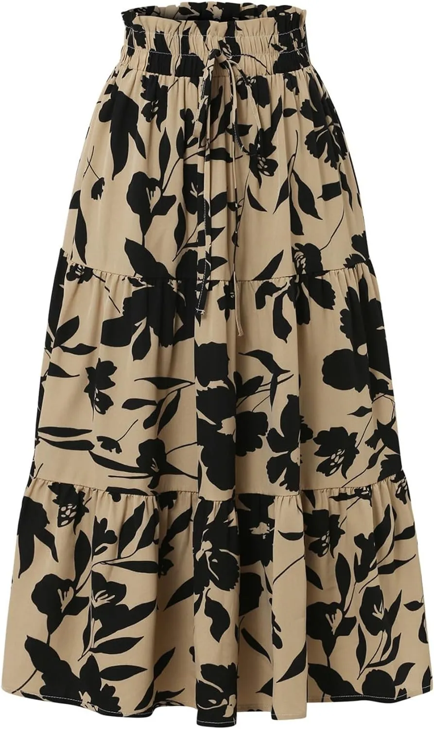 Boho Skirts for Women 2025 Summer Loose Casual Trendy Elastic Waist Floral Print Beach Maxi Skirts, S-XL
