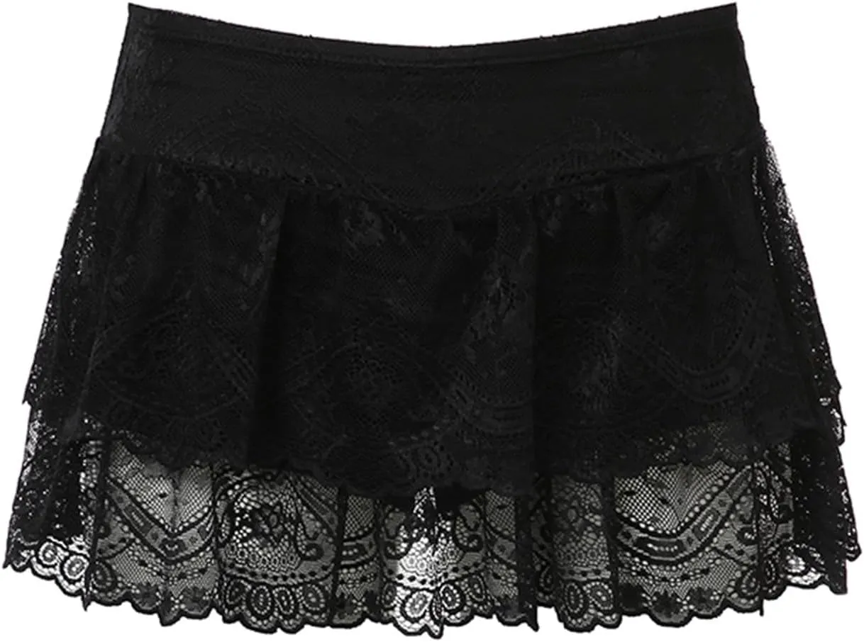 Boho Skirts for Women Summer Trendy Low Rise Y2K Elastic Waist Mesh Sheer Pleated Lightweight Mini Skirts