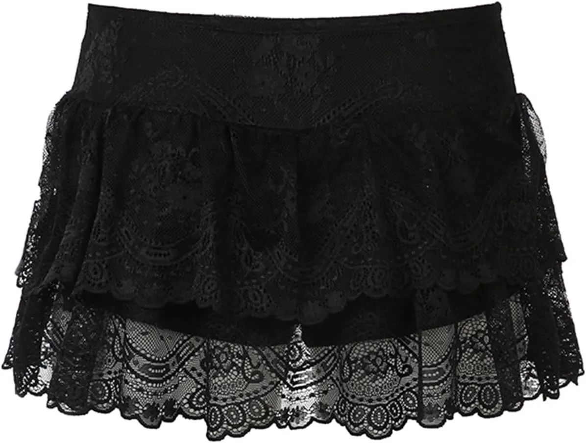 Boho Skirts for Women Summer Trendy Low Rise Y2K Elastic Waist Mesh Sheer Pleated Lightweight Mini Skirts