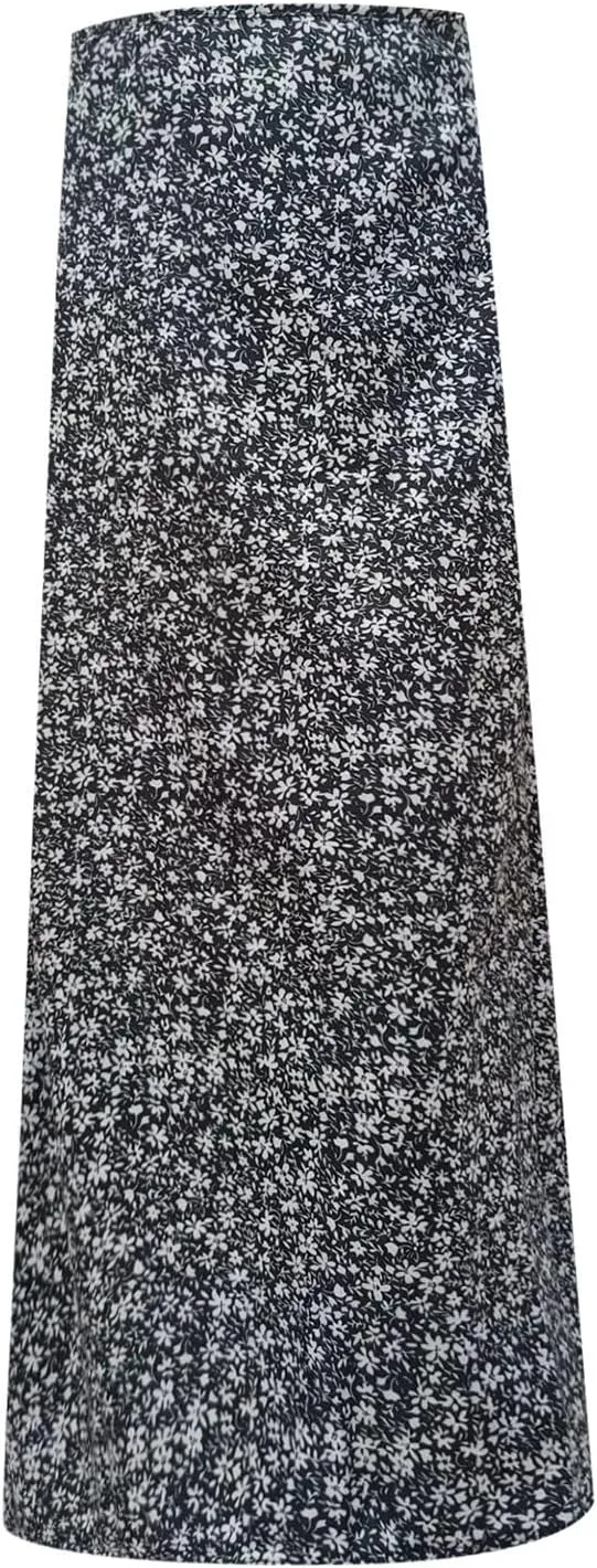 Boho Split Skirts for Women Floral Print Thigh Slit Swing High Waist A Line Midi Skirt Sexy Flared Summer Beach Skirt