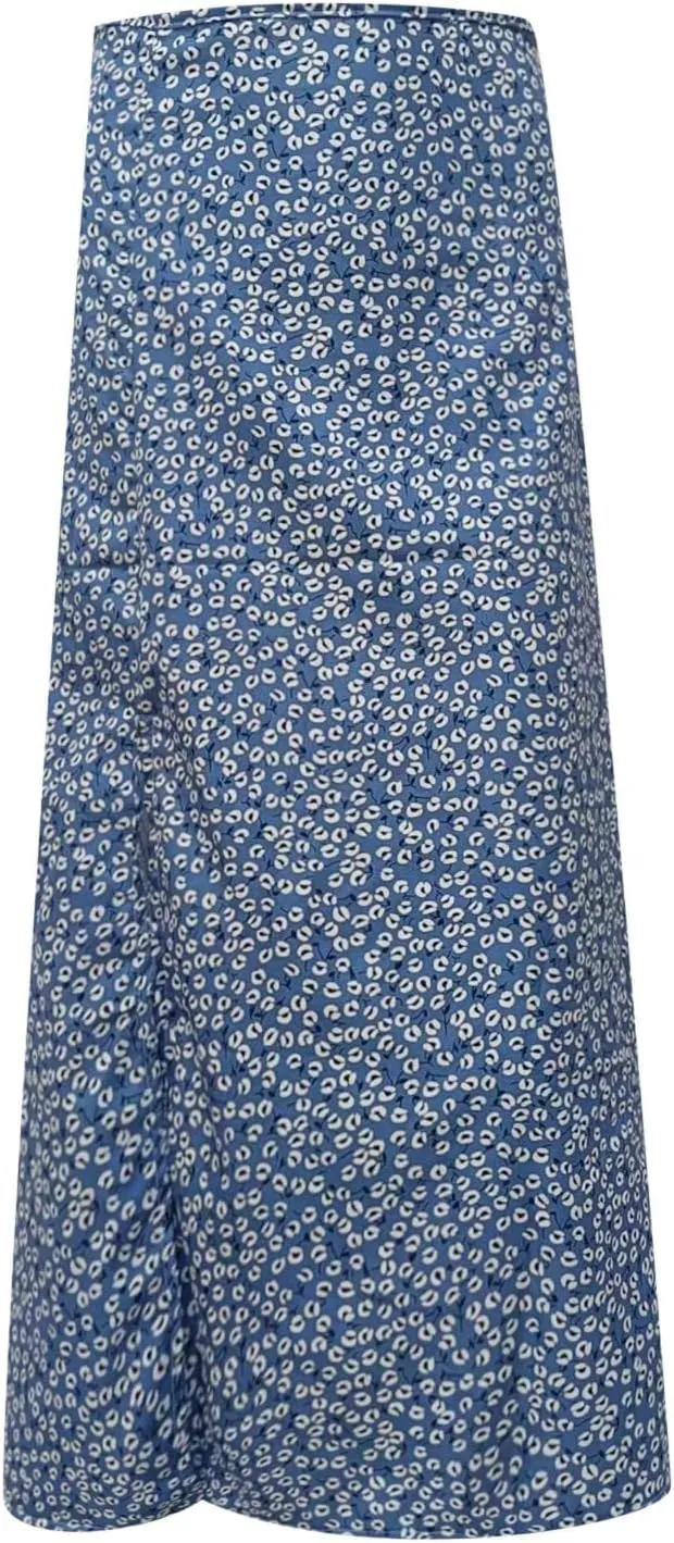 Boho Split Skirts for Women Floral Print Thigh Slit Swing High Waist A Line Midi Skirt Sexy Flared Summer Beach Skirt