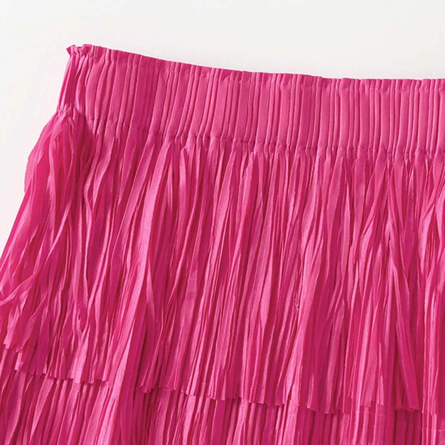 BTDECLAR Women's Pleated A-Line Maxi Skirt Elastic High Waist Flared Layer Ruffle Skirt Swing Flowy Tiered Long Fringe Skirts