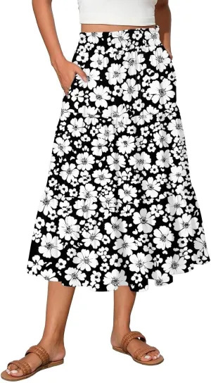 Cargo Skirts for Women High Waist A-Line Maxi Skirt with Pockets Flowy Summer