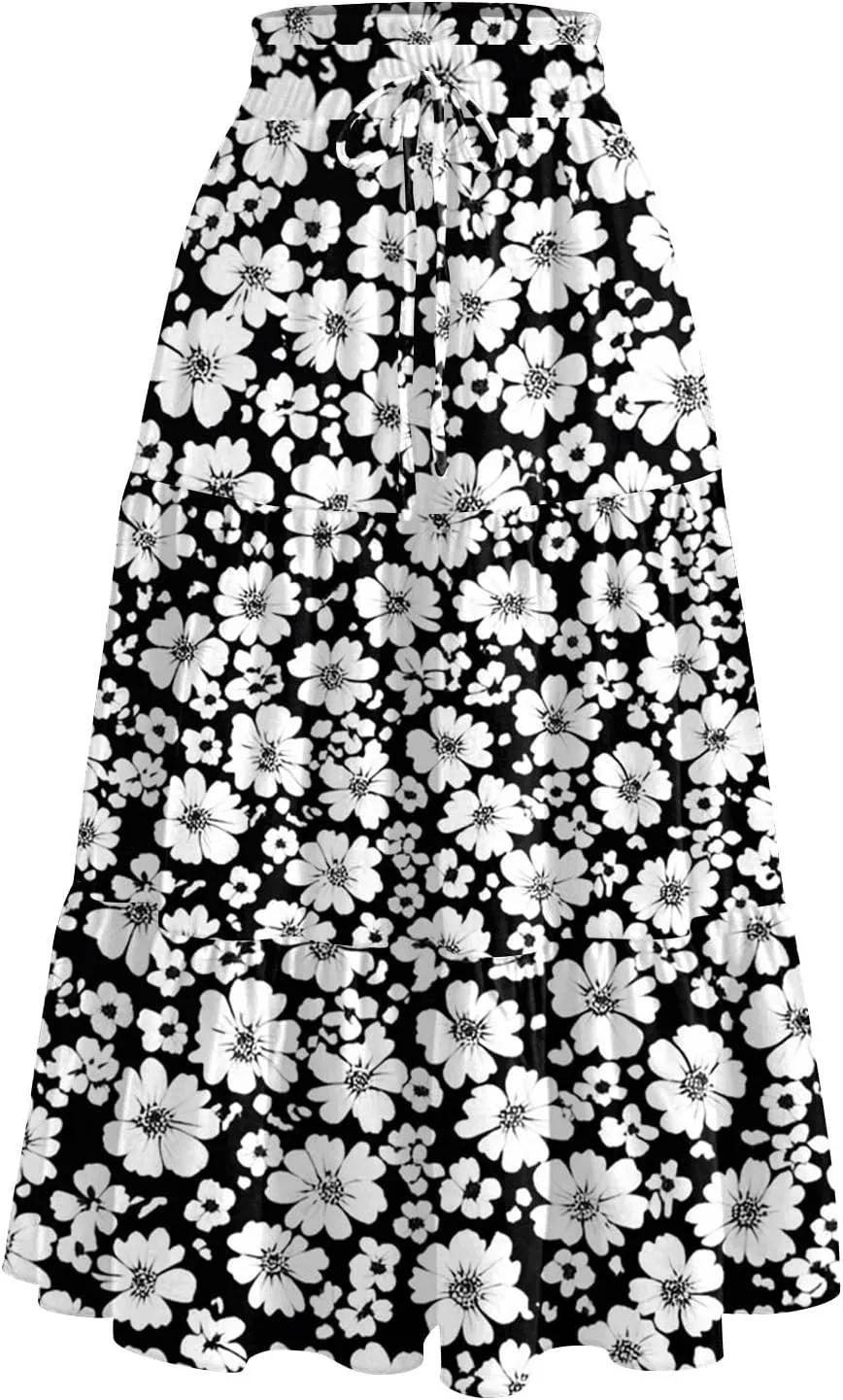 Cargo Skirts for Women High Waist A-Line Maxi Skirt with Pockets Flowy Summer