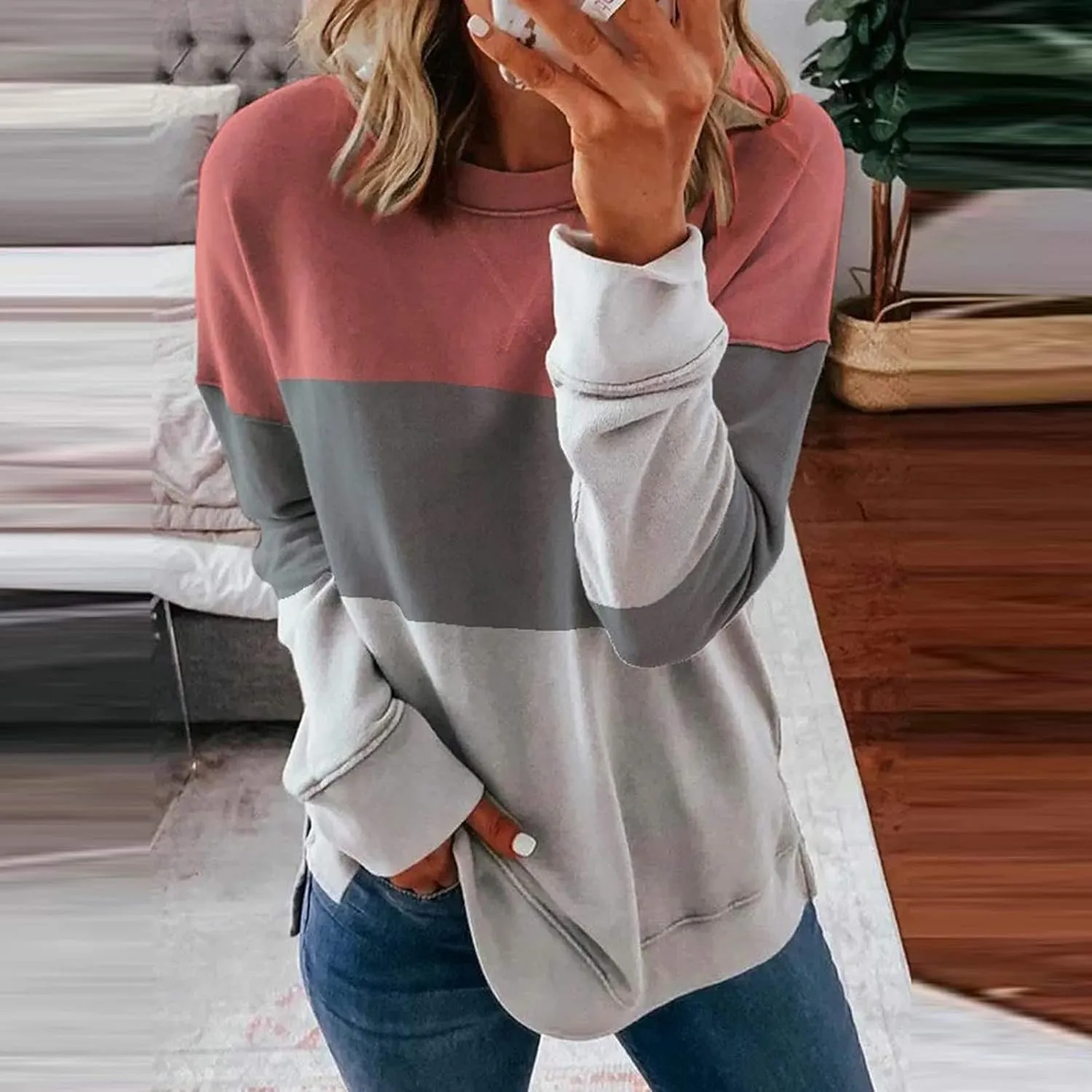 Ceboyel Womens Striped Pullover Sweatshirts Crewneck Tie Dye Shirts Long Sleeve Blouses Tops Loose Fit Fashion Clothes 2023