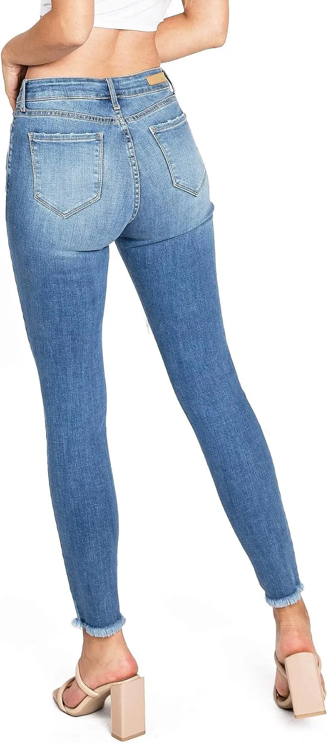 Cello Jeans Women's Juniors High Rise Ripped Distressed Skinny Jeans