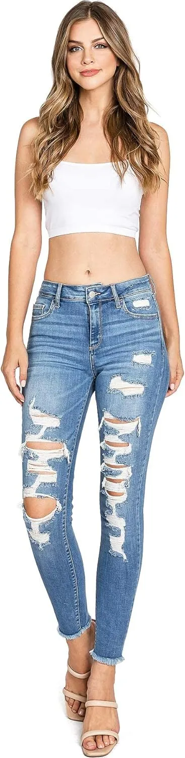 Cello Jeans Women's Juniors High Rise Ripped Distressed Skinny Jeans