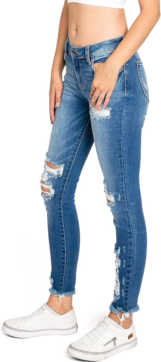 Cello Jeans Women's Juniors High Rise Ripped Distressed Skinny Jeans
