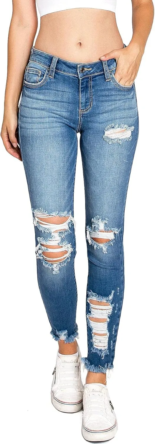 Cello Jeans Women's Juniors High Rise Ripped Distressed Skinny Jeans