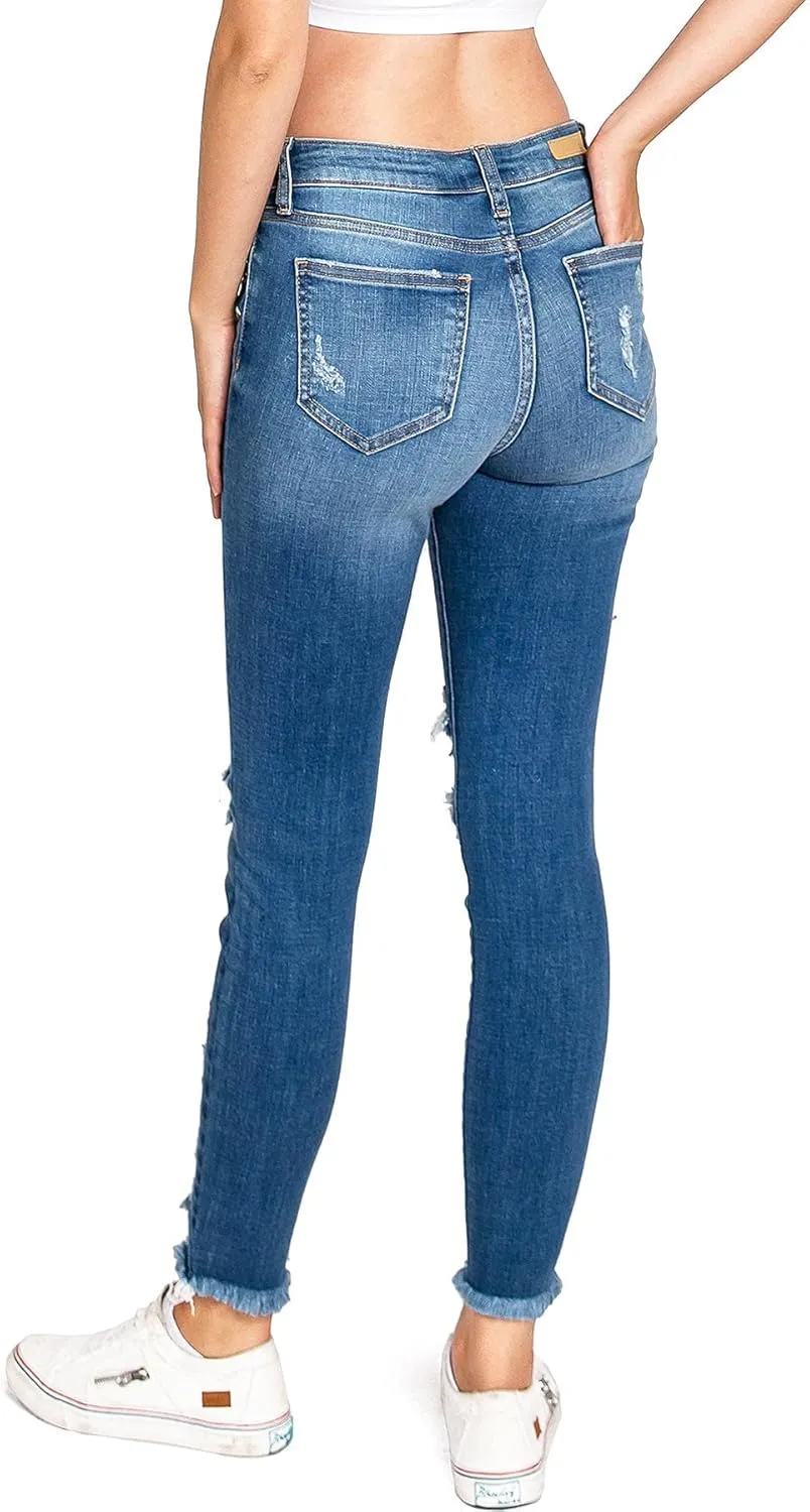 Cello Jeans Women's Juniors High Rise Ripped Distressed Skinny Jeans