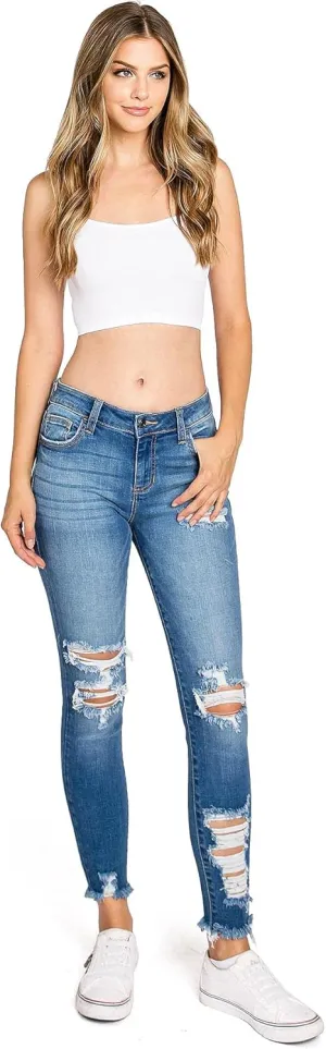 Cello Jeans Women's Juniors High Rise Ripped Distressed Skinny Jeans