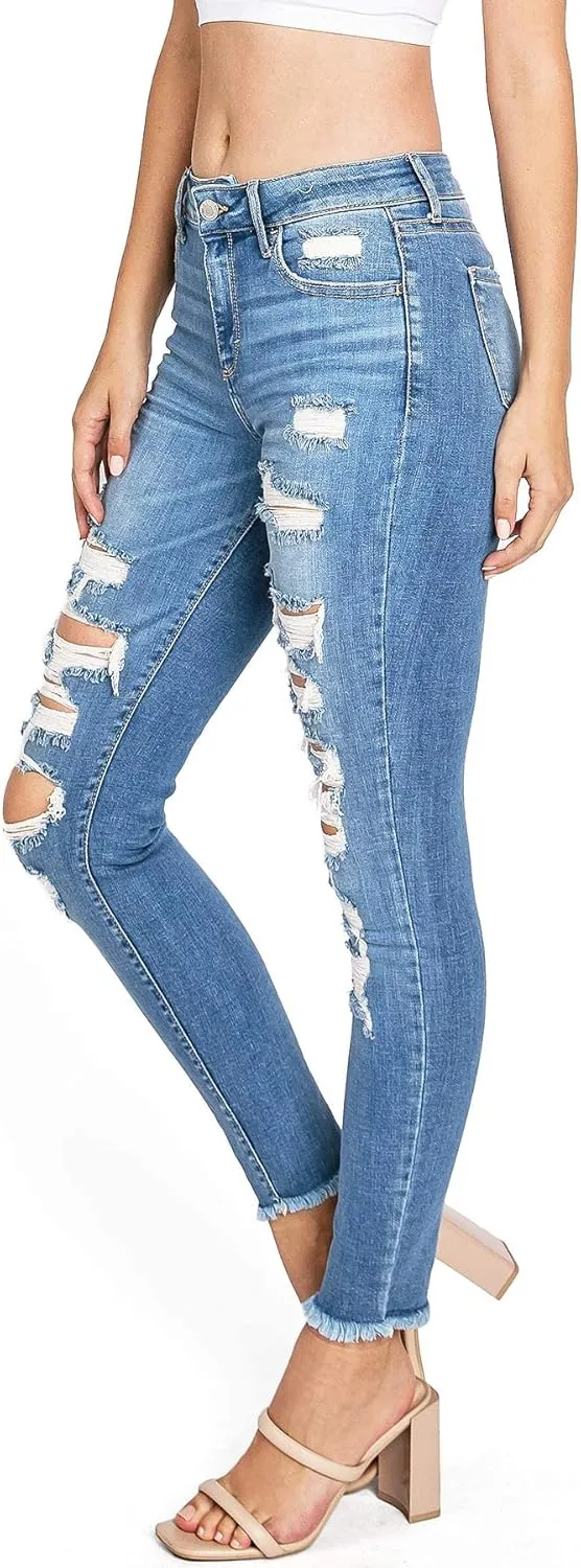 Cello Jeans Women's Juniors High Rise Ripped Distressed Skinny Jeans