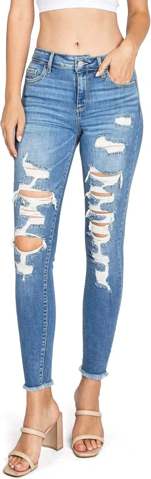 Cello Jeans Women's Juniors High Rise Ripped Distressed Skinny Jeans