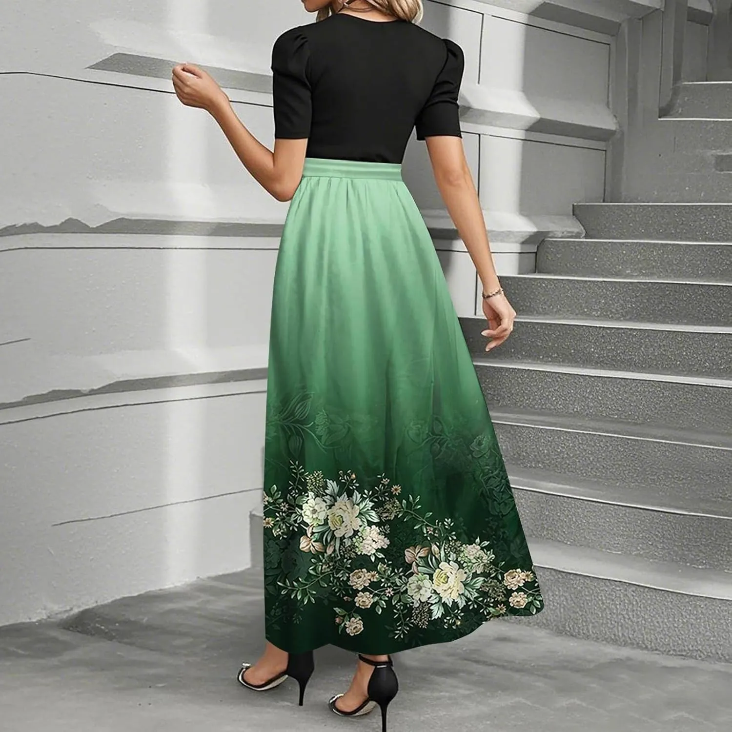 Church Dresses for Women Summer Short Sleeve Floral Long Dress Elegant Party Cocktail A Line Flowy Maxi Dress