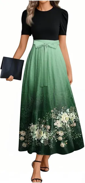 Church Dresses for Women Summer Short Sleeve Floral Long Dress Elegant Party Cocktail A Line Flowy Maxi Dress