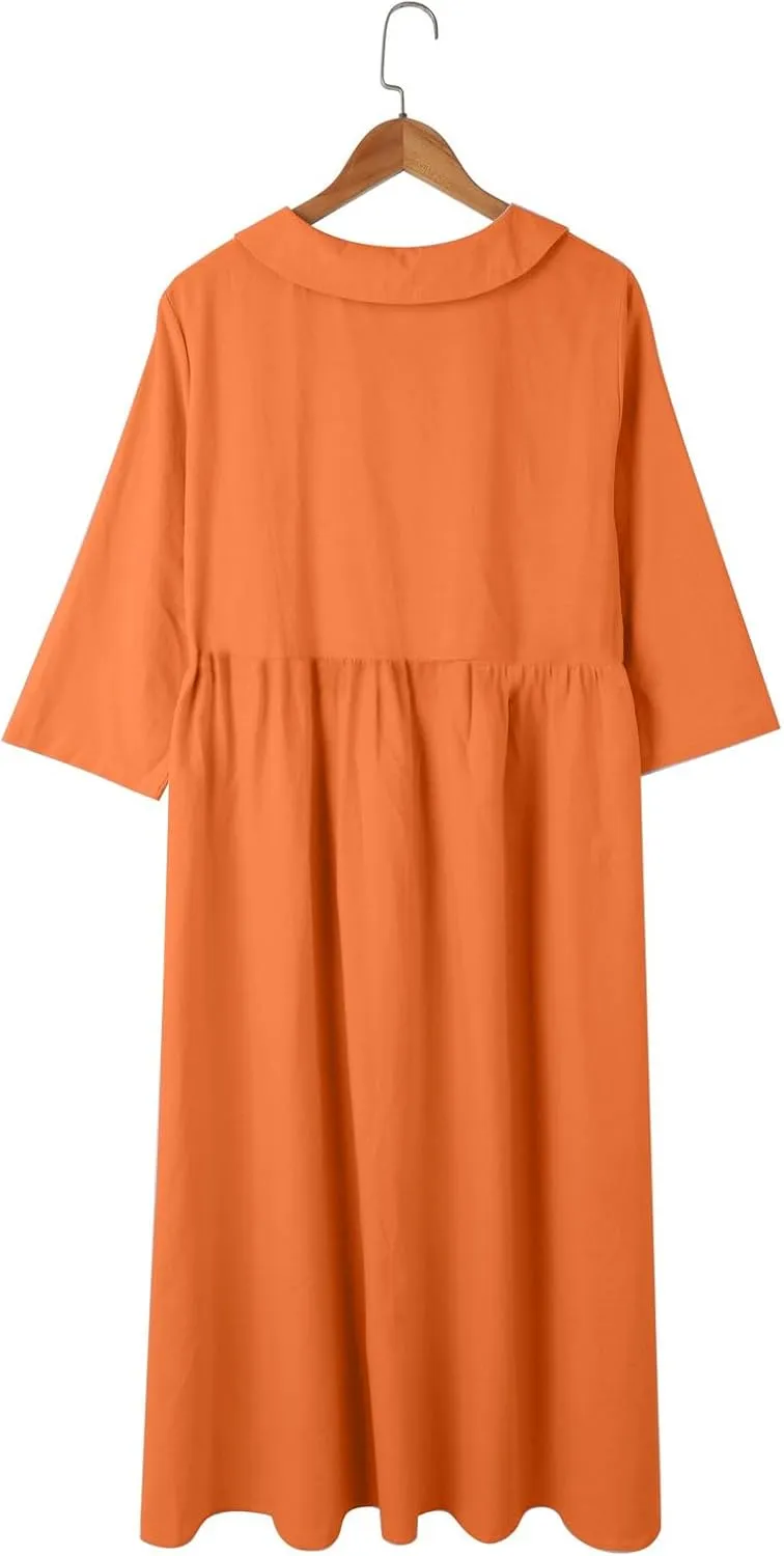Cotton Linen Dresses for Women 2025 Casual Summer Sleeveless Button Down Dresses Loose Fit Turn Down Neck Sundress