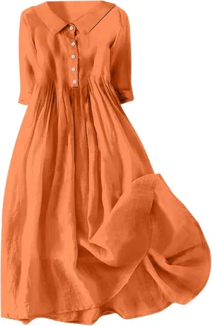 Cotton Linen Dresses for Women 2025 Casual Summer Sleeveless Button Down Dresses Loose Fit Turn Down Neck Sundress