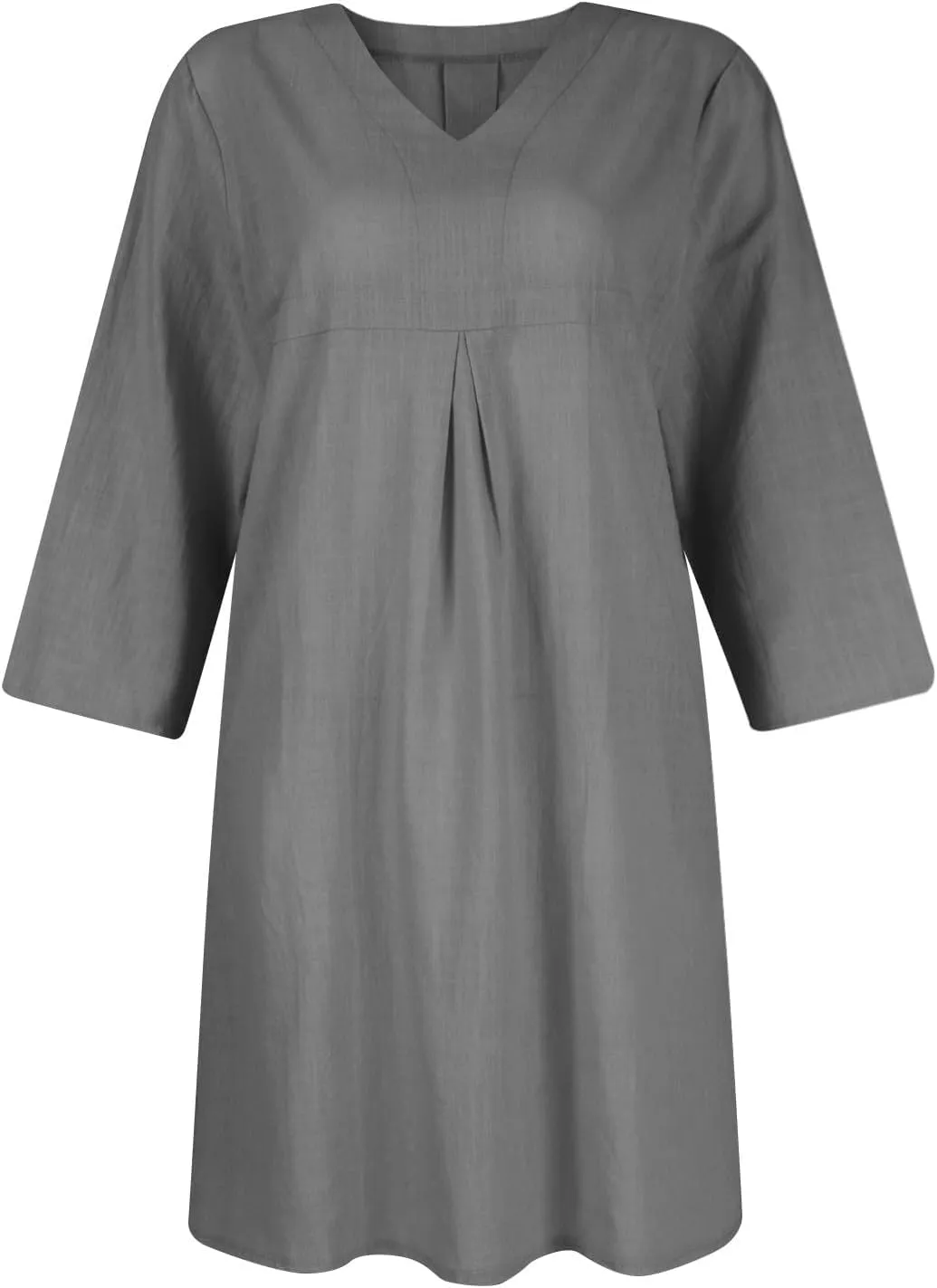 Cotton Linen Summer Midi Dresses for Women 2025 Vacation Plus Size 3/4 Sleeve V-Neck Dress Elegant Plain Beach Dress