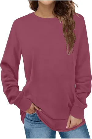 Crewneck Sweatshirt for Women Casual Long Sleeve Solid Color Pullover Tops Trendy Fleece 2024 Fashion Fall Tunic Tops