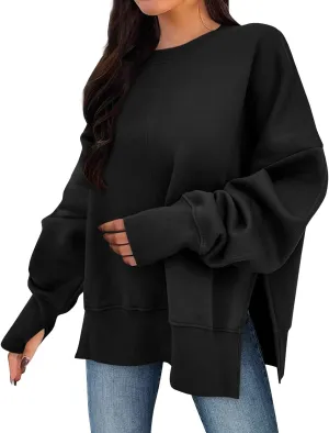 Crewneck Sweatshirt for Women Trendy Side Split Oversized Sweatshirt Thumb Hole Long Sleeve Pullover Tops