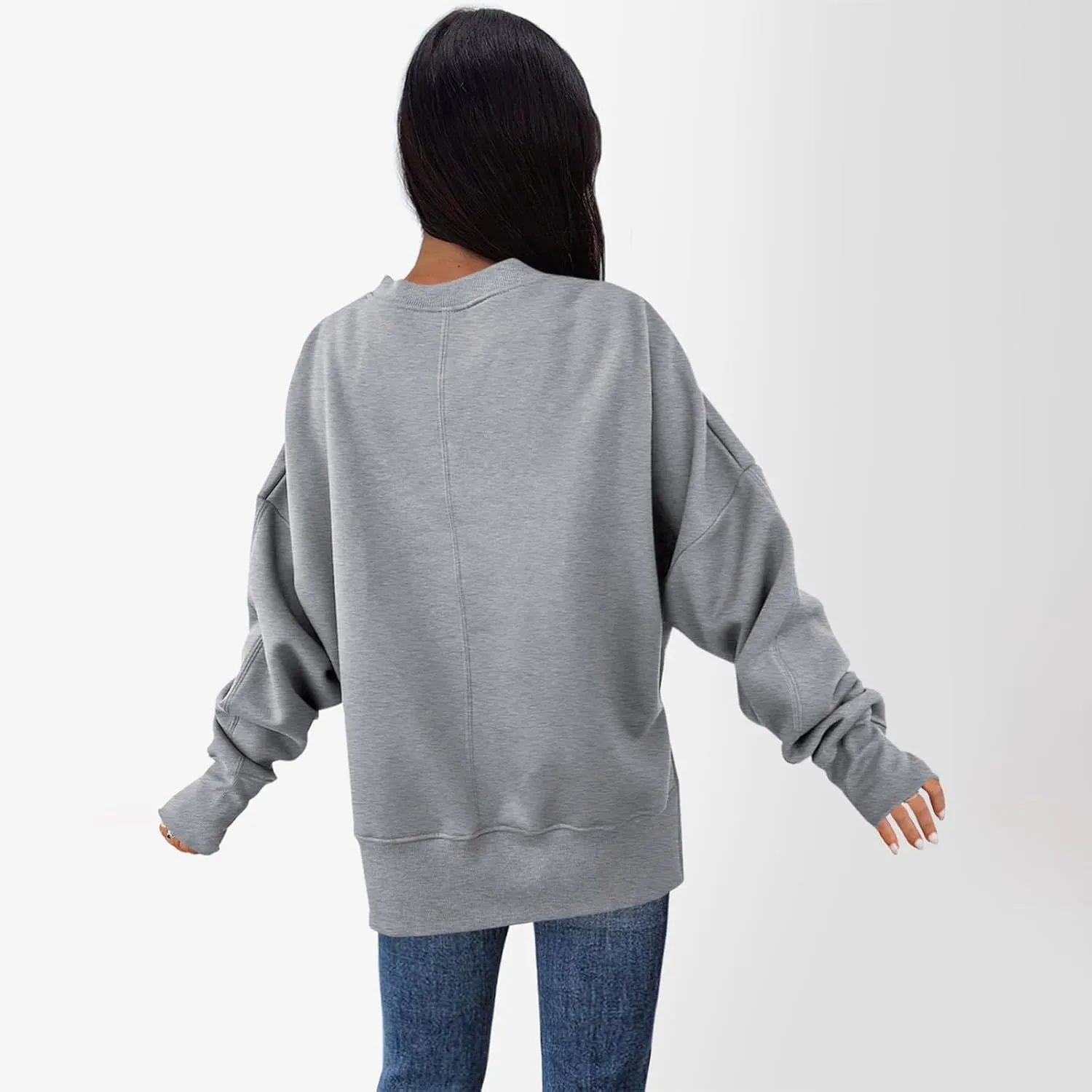 Crewneck Sweatshirt for Women Trendy Side Split Oversized Sweatshirt Thumb Hole Long Sleeve Pullover Tops