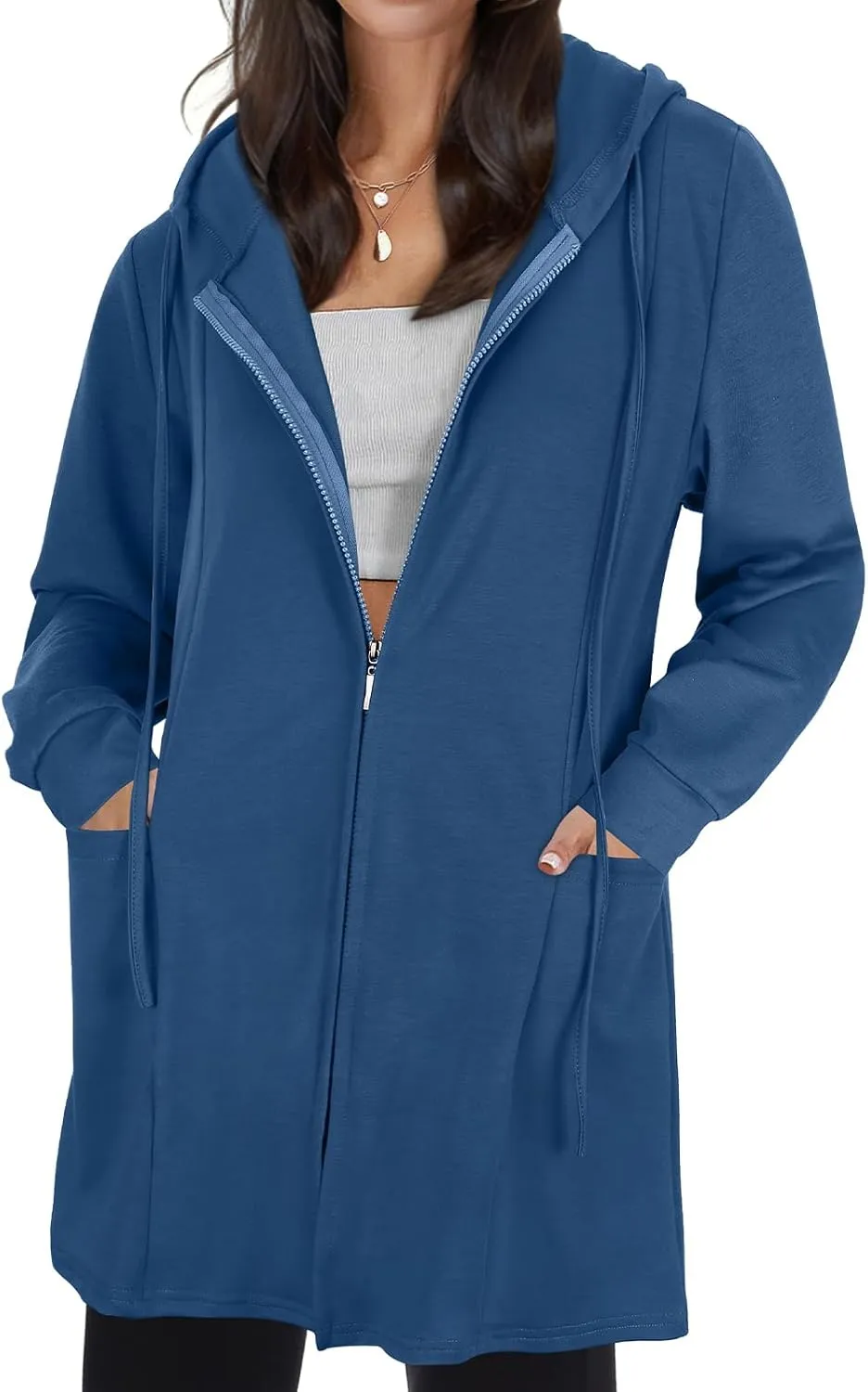 Cucuchy Style Womens Long Hoodies Casual Zip Up Tunic Sweatshirt Open Front Cardigan