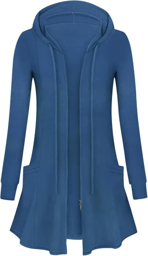 Cucuchy Style Womens Long Hoodies Casual Zip Up Tunic Sweatshirt Open Front Cardigan