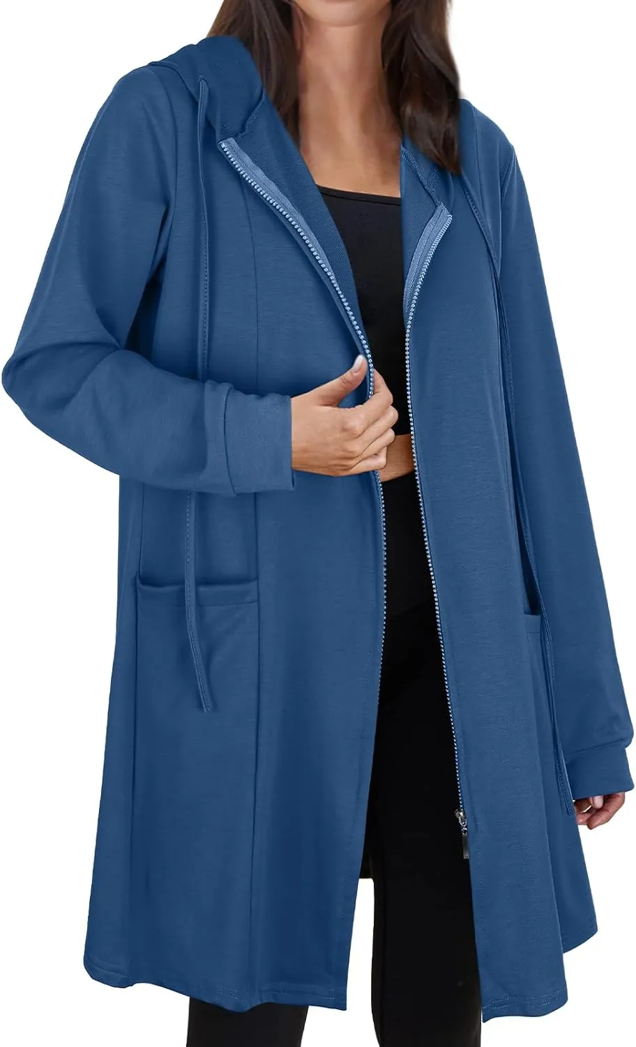 Cucuchy Style Womens Long Hoodies Casual Zip Up Tunic Sweatshirt Open Front Cardigan