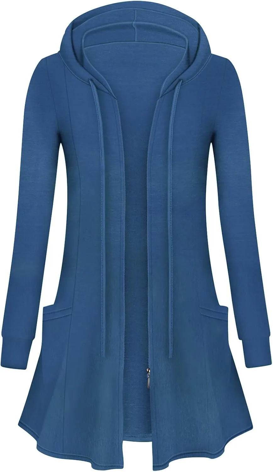 Cucuchy Style Womens Long Hoodies Casual Zip Up Tunic Sweatshirt Open Front Cardigan