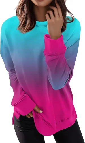 Cute Long Sleeve Tops For Women Work Crewneck Tops Fall Stretch Sweatshirts Floral Print T-Shirts Trendy