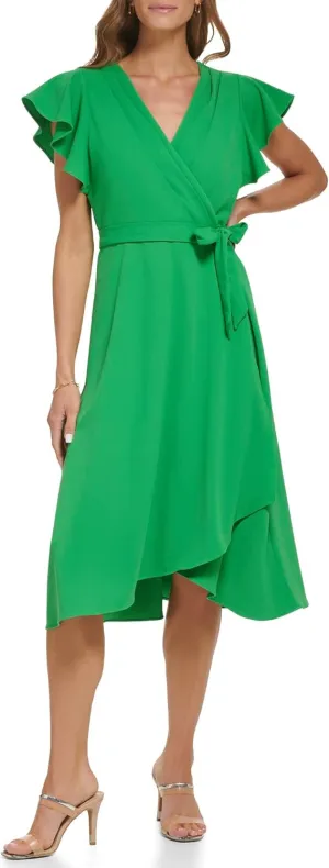 DKNY Womens Chiffon Metallic Wrap Dress
