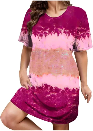 Dresses for Women 2025,Short Sleeve Crewneck Casual Spring Dress Trendy Loose Summer Dress Flowy Short Shift Dress