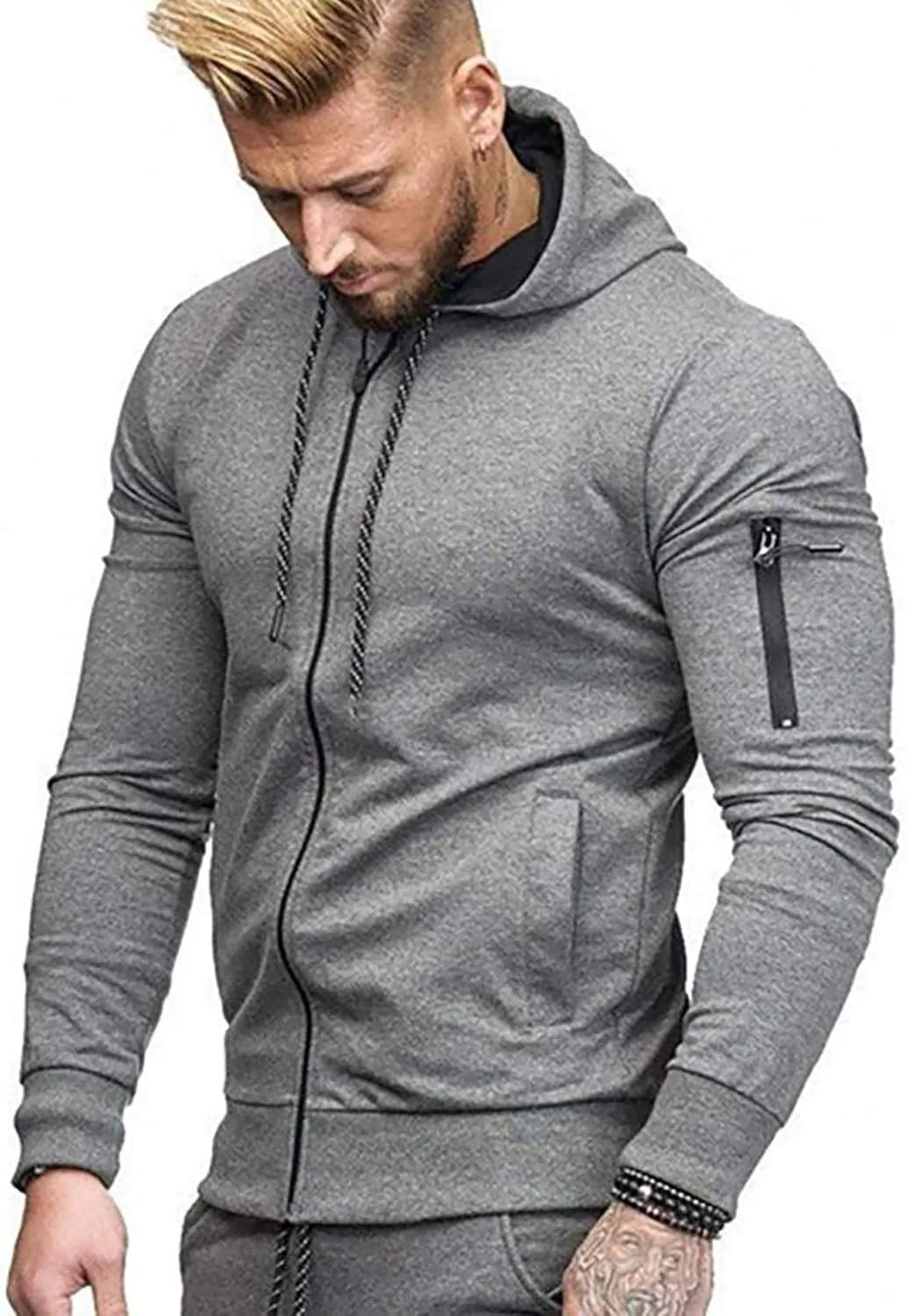 DuDubaby Men's Casual Camouflage Sports Sweatshirt Long Sleeve Zipper Hooded Jacket Coat