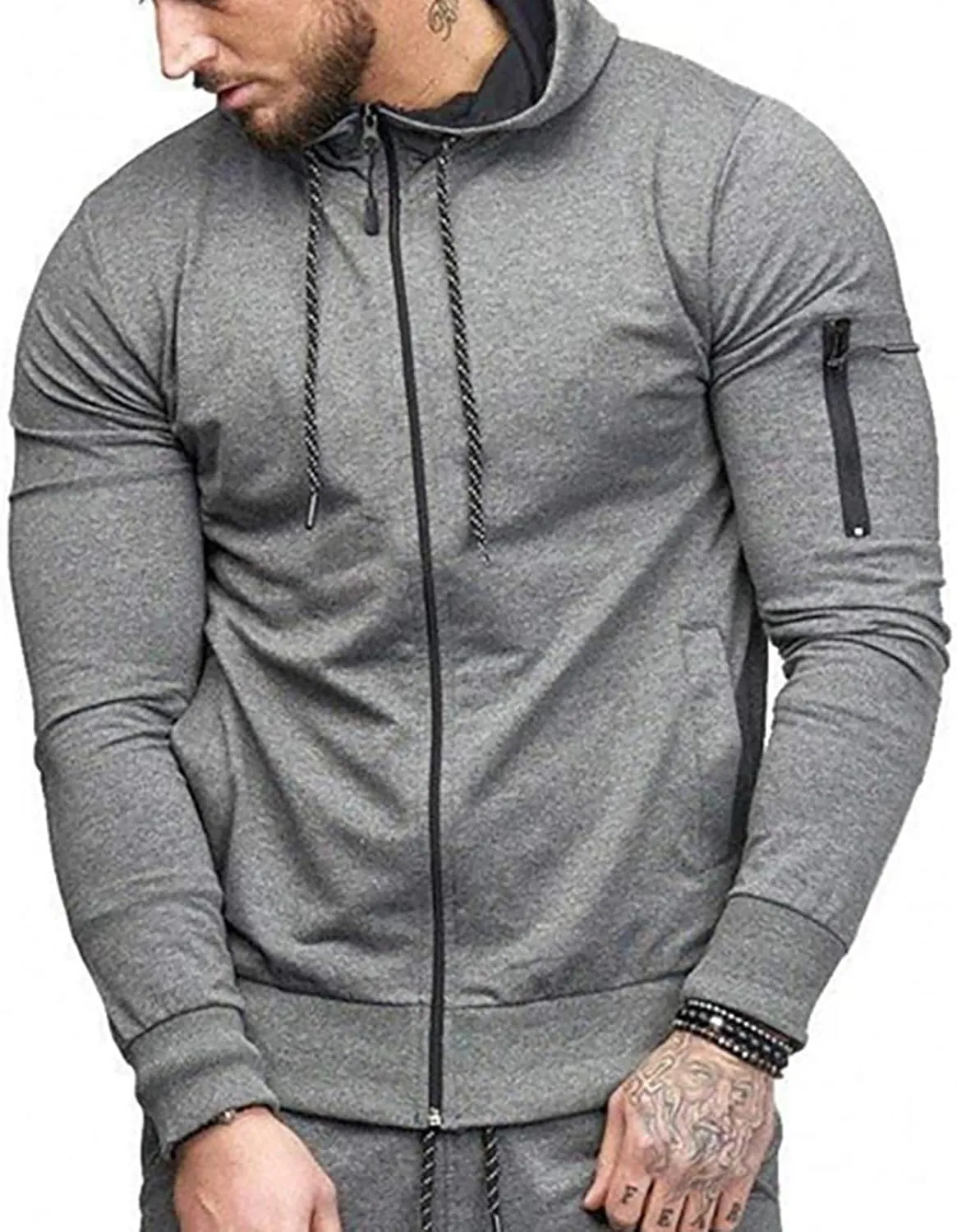 DuDubaby Men's Casual Camouflage Sports Sweatshirt Long Sleeve Zipper Hooded Jacket Coat