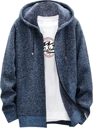 DuDubaby Men's Fall And Winter Casual Sweater Jacket Warm Knit Sweater Hooded Hoodie