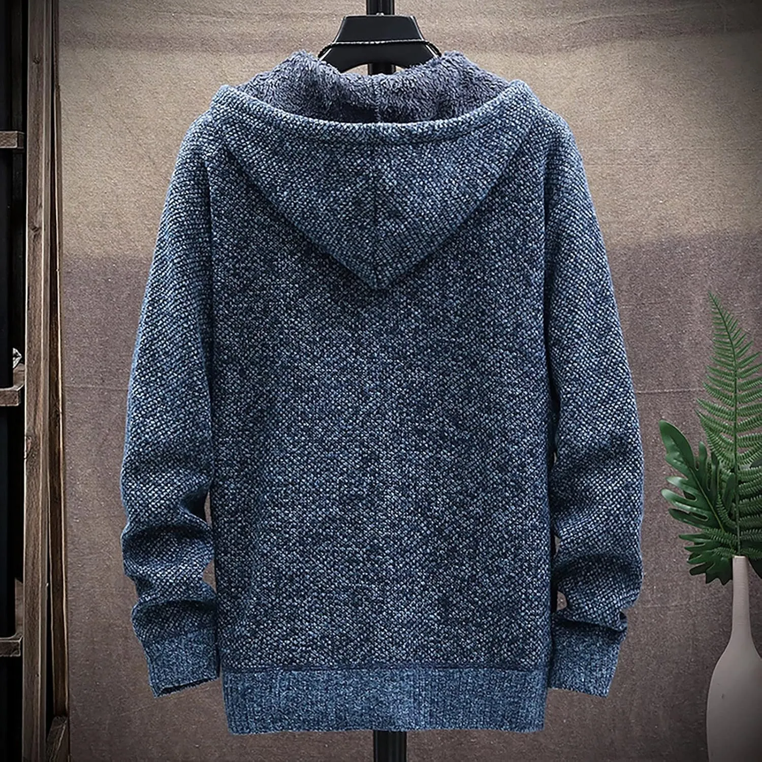 DuDubaby Men's Fall And Winter Casual Sweater Jacket Warm Knit Sweater Hooded Hoodie