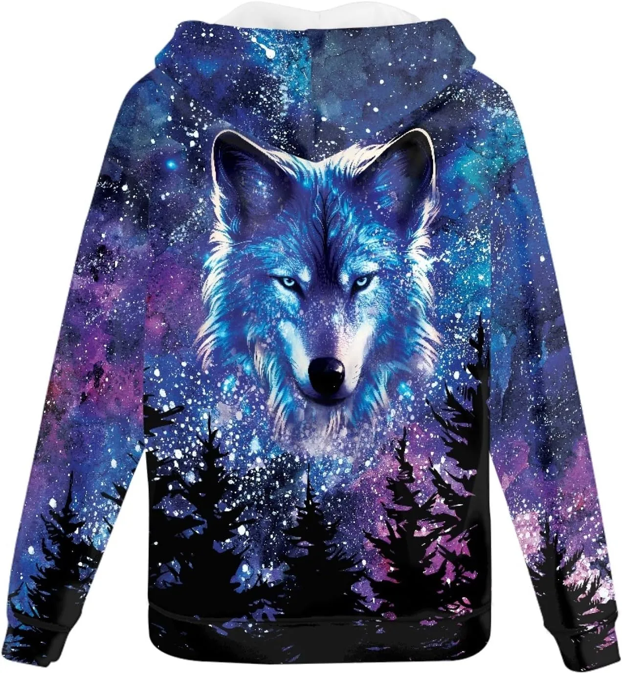 ENLACHIC Men's Cool Wolf Galaxy 3D Printed Zip up Hoodie Pullover Hooded Sweatshirt Hoodies with Pockets