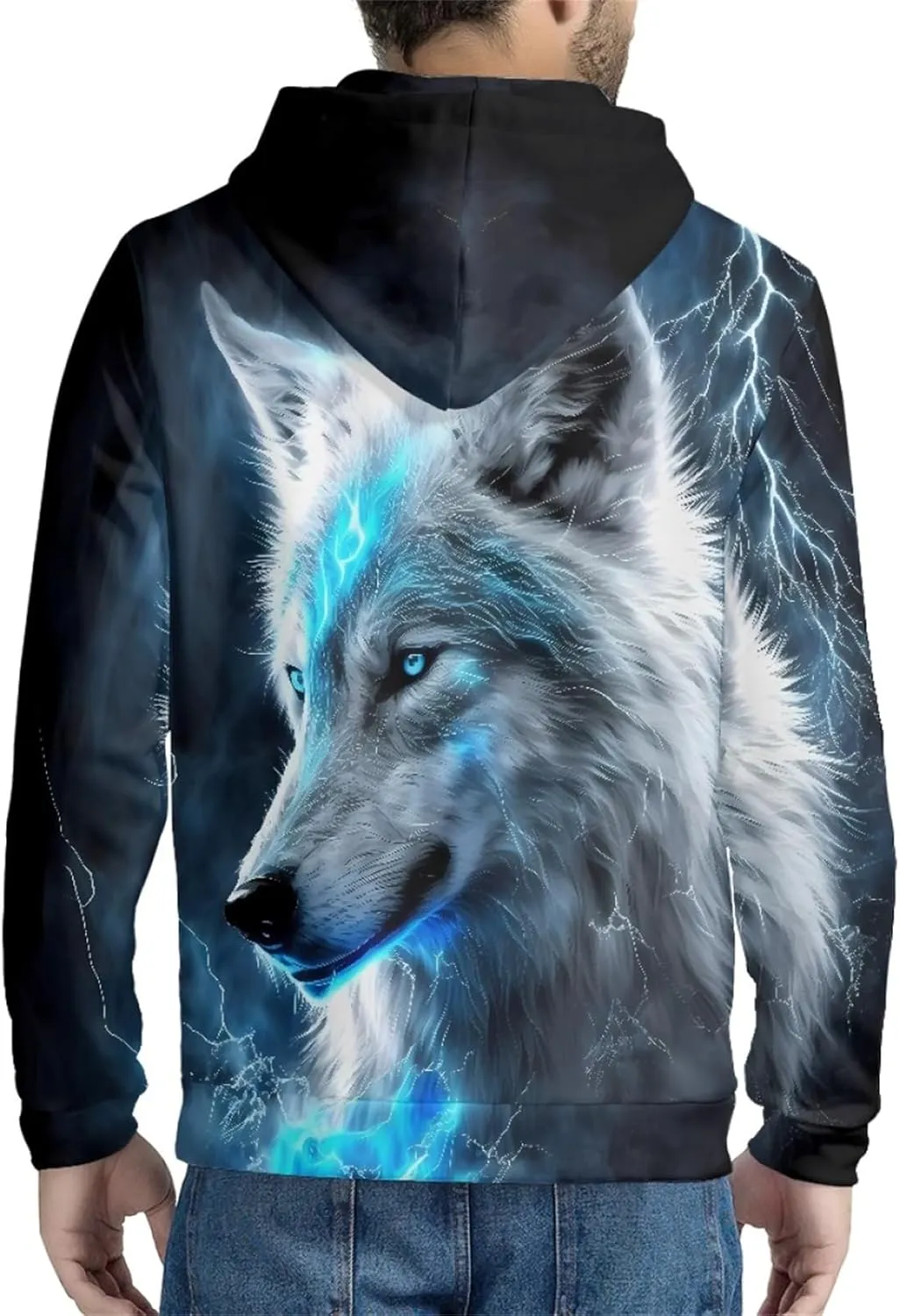 ENLACHIC Men's Cool Wolf Galaxy 3D Printed Zip up Hoodie Pullover Hooded Sweatshirt Hoodies with Pockets